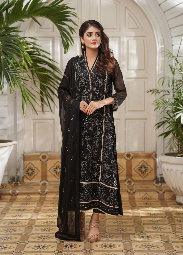Shamooz Embroidered Chiffon Suits Unstitched 2 Piece SHM22UN Black SU-001 - Luxury Festive Collection