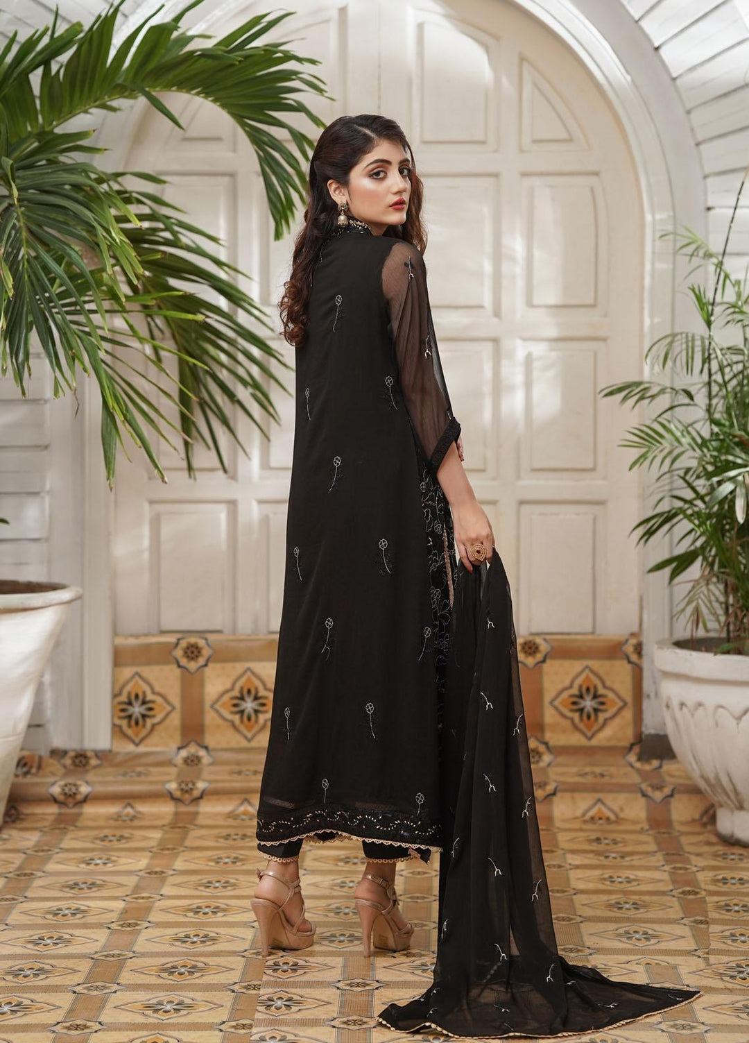 Shamooz Embroidered Chiffon Suits Unstitched 2 Piece SHM22UN Black SU-001 - Luxury Festive Collection