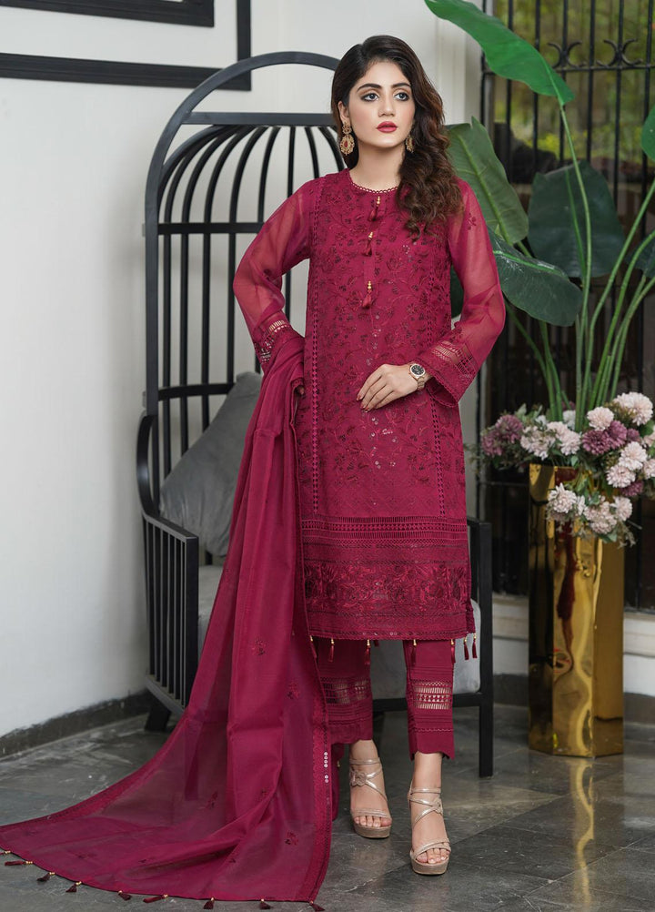 Shamooz Embroidered Silk Net Suits Unstitched 2 Piece SHM22UN Dark Maroon SU-023 - Luxury Festive Collection