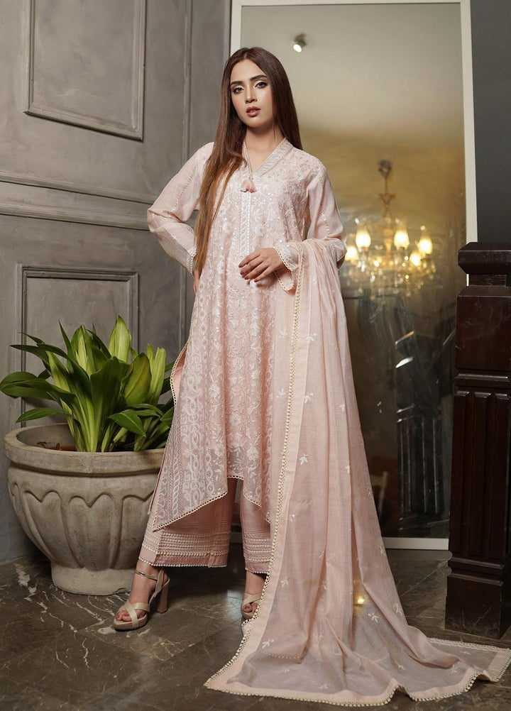 Shamooz Embroidered Khaadi Net Suits Unstitched 2 Piece SHM22UN Blush Pink SU-019 - Luxury Festive Collection
