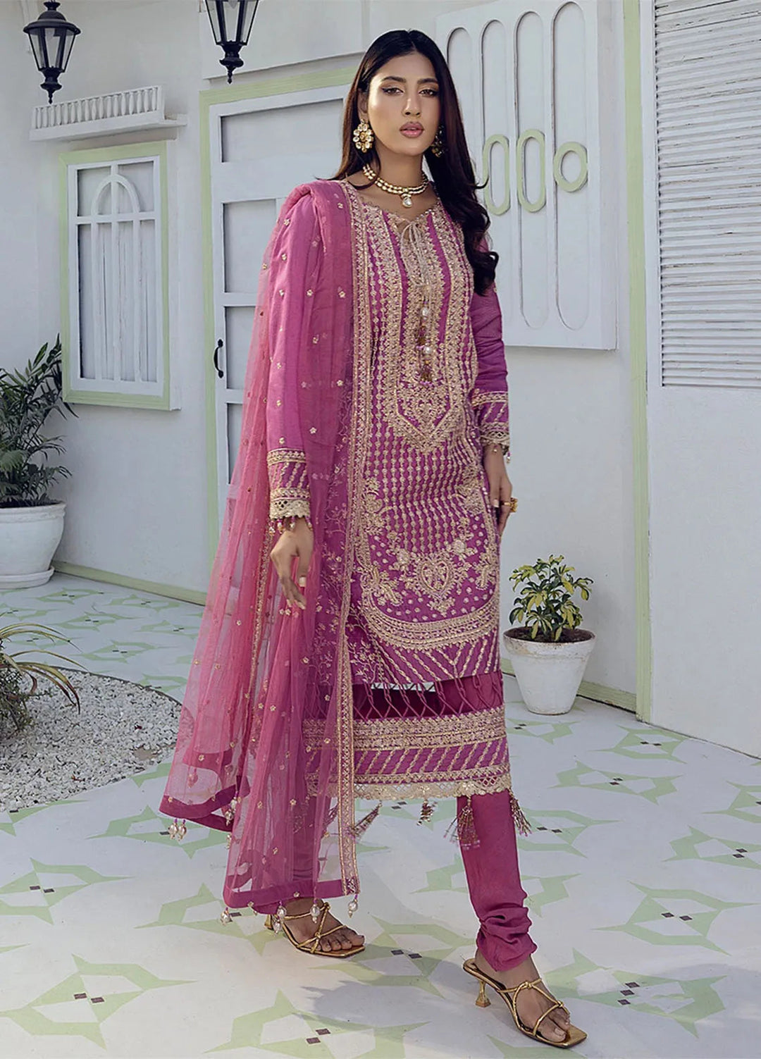 Shan e Festive by Salitex Embroidered Cotton Net Suits Unstitched 3 Piece SUNW6NO004UT - Festive Collection
