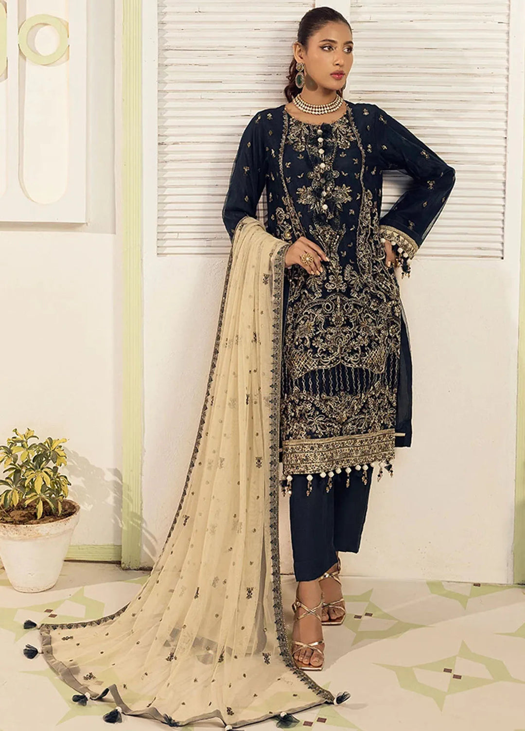 Shan e Festive by Salitex Embroidered Cotton Net Suits Unstitched 3 Piece SUNW6NO006UT - Festive Collection