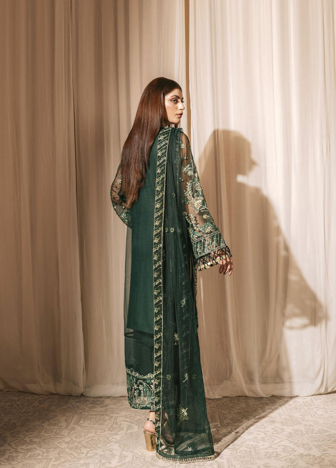 Shanyera Embroidered Net Suits Unstitched 3 Piece SHN22AR A1- Majestic Jade - Wedding Collection