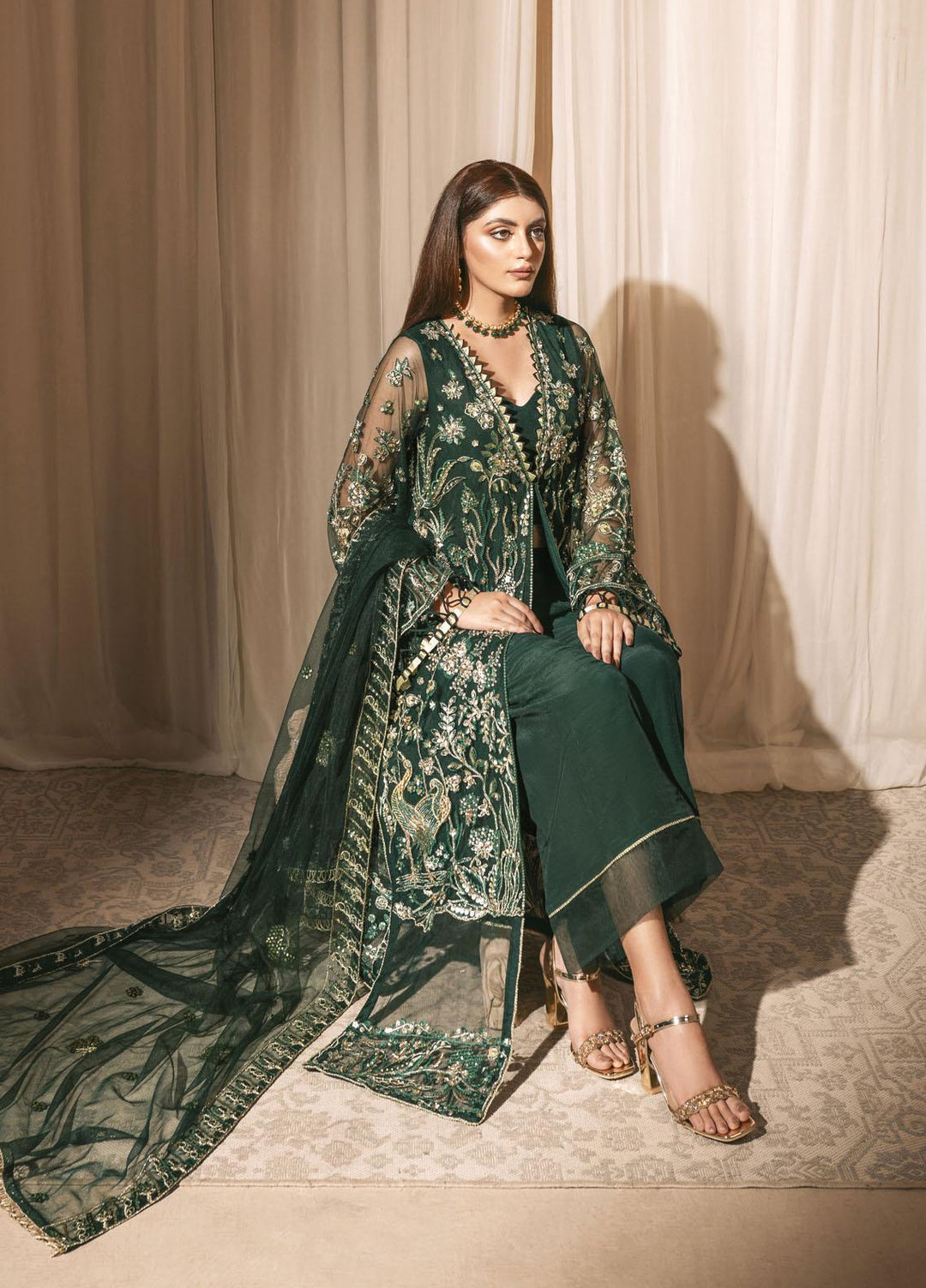 Shanyera Embroidered Net Suits Unstitched 3 Piece SHN22AR A1- Majestic Jade - Wedding Collection
