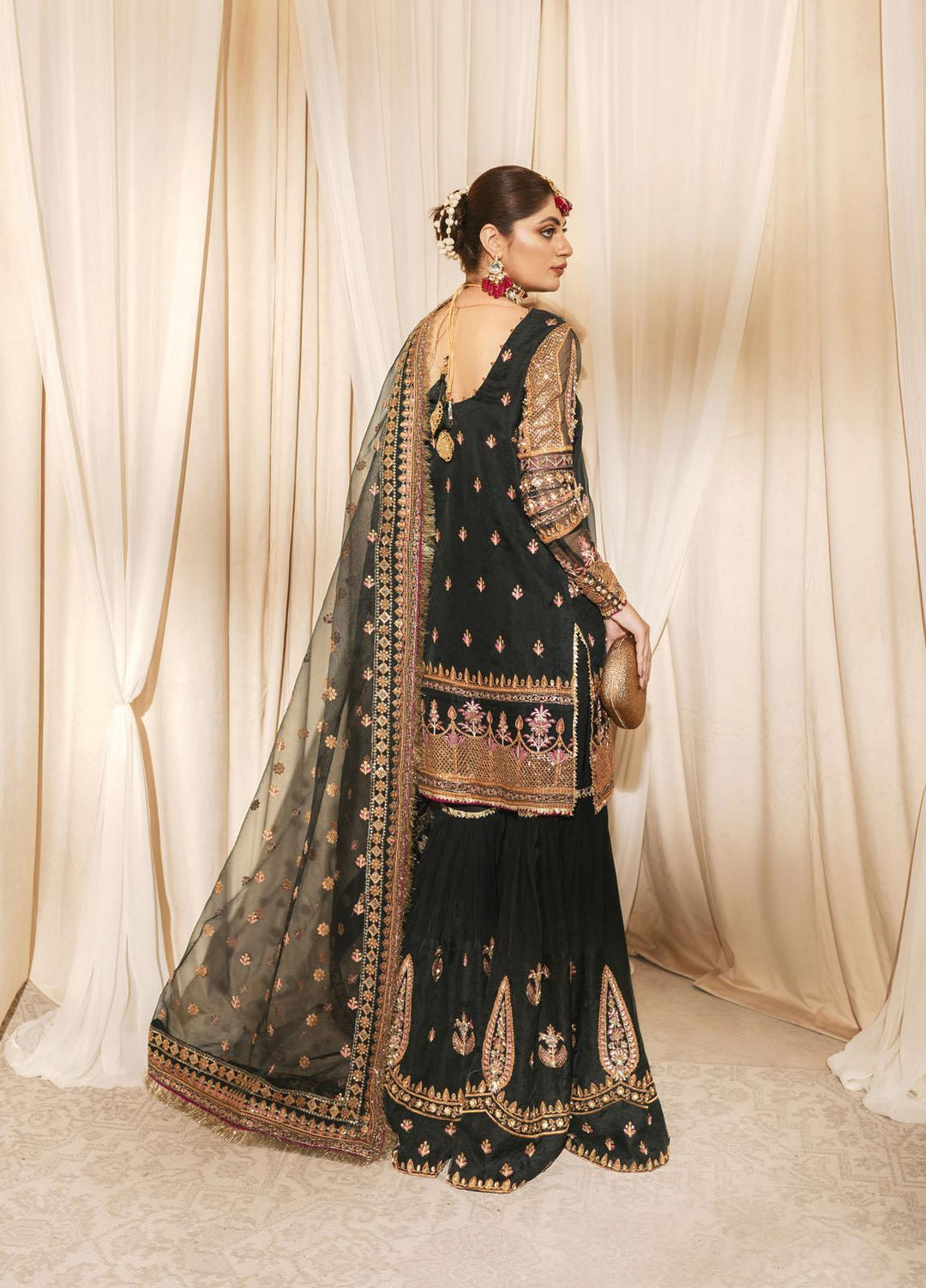 Shanyera Embroidered Organza Suits Unstitched 3 Piece SHN22AR A6 - Black Enchant - Wedding Collection