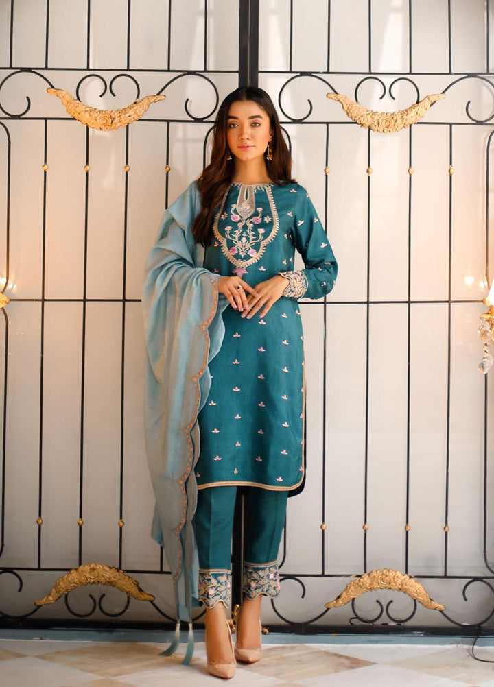 Shanyera Luxury Pret  Raw Silk 3 Piece Dress SHN21LP D-01 Peacock Allure