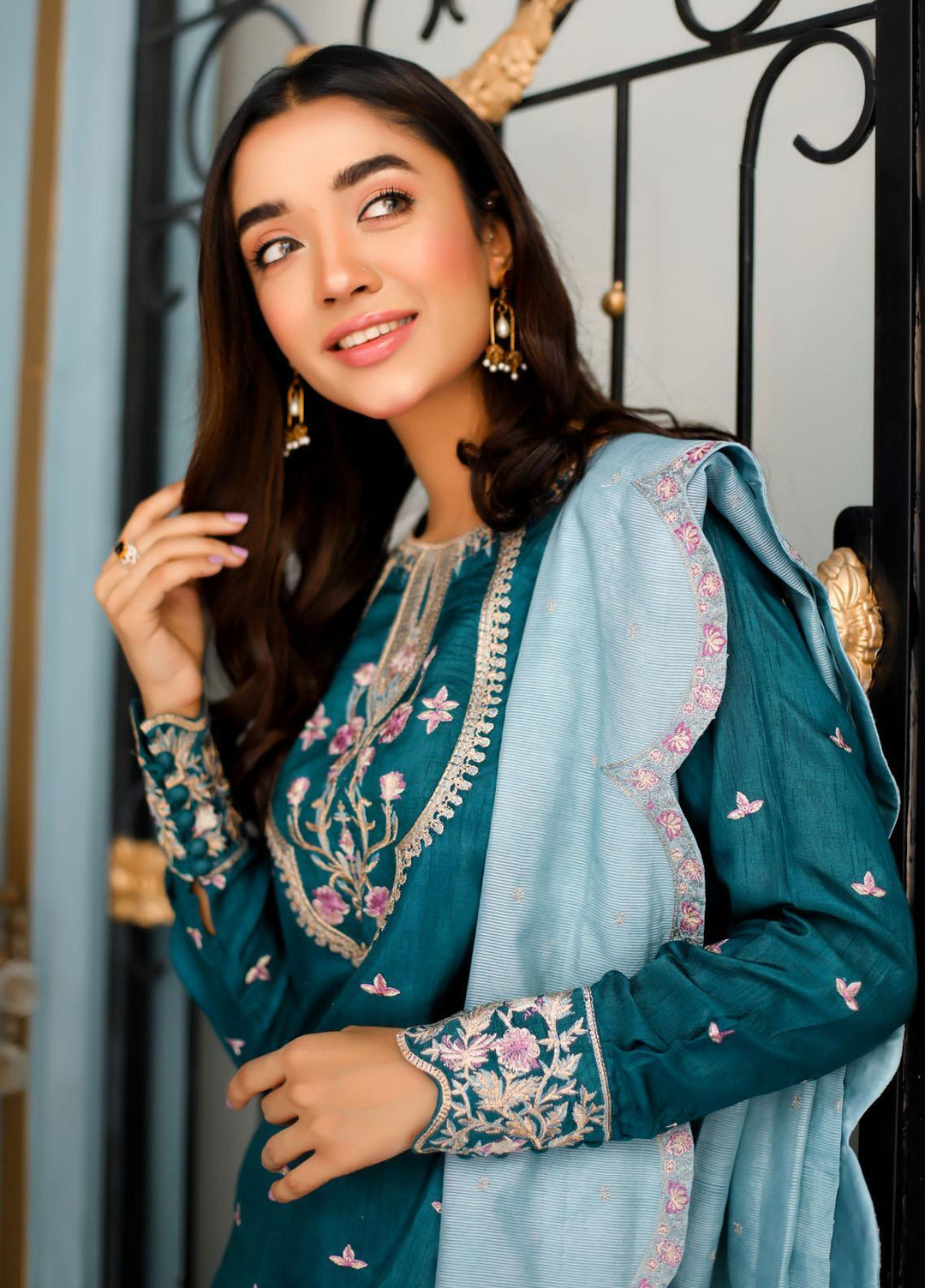 Shanyera Luxury Pret  Raw Silk 3 Piece Dress SHN21LP D-01 Peacock Allure