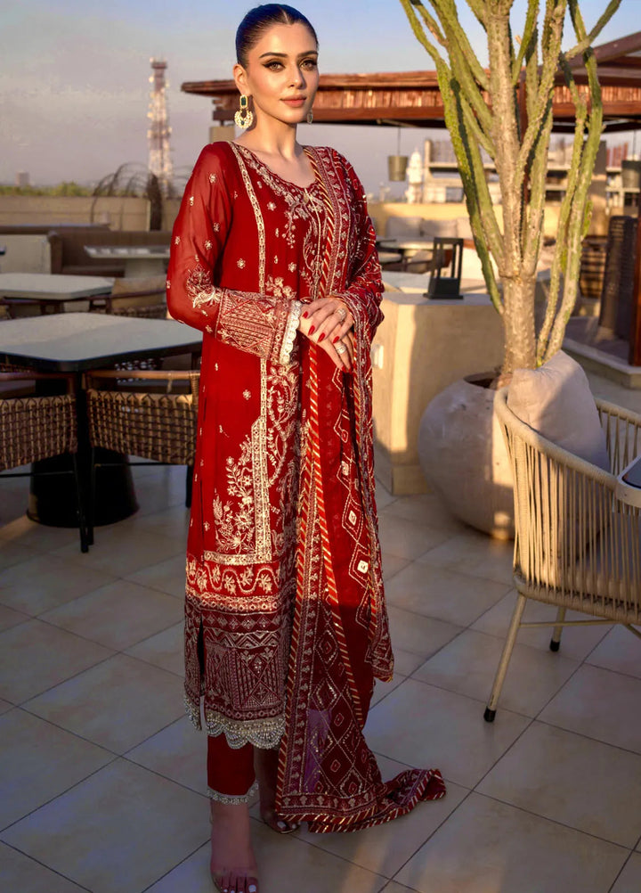 Shazme Embroidered Chiffon Suits Unstitched 4 Piece Ruby - Formals Collection