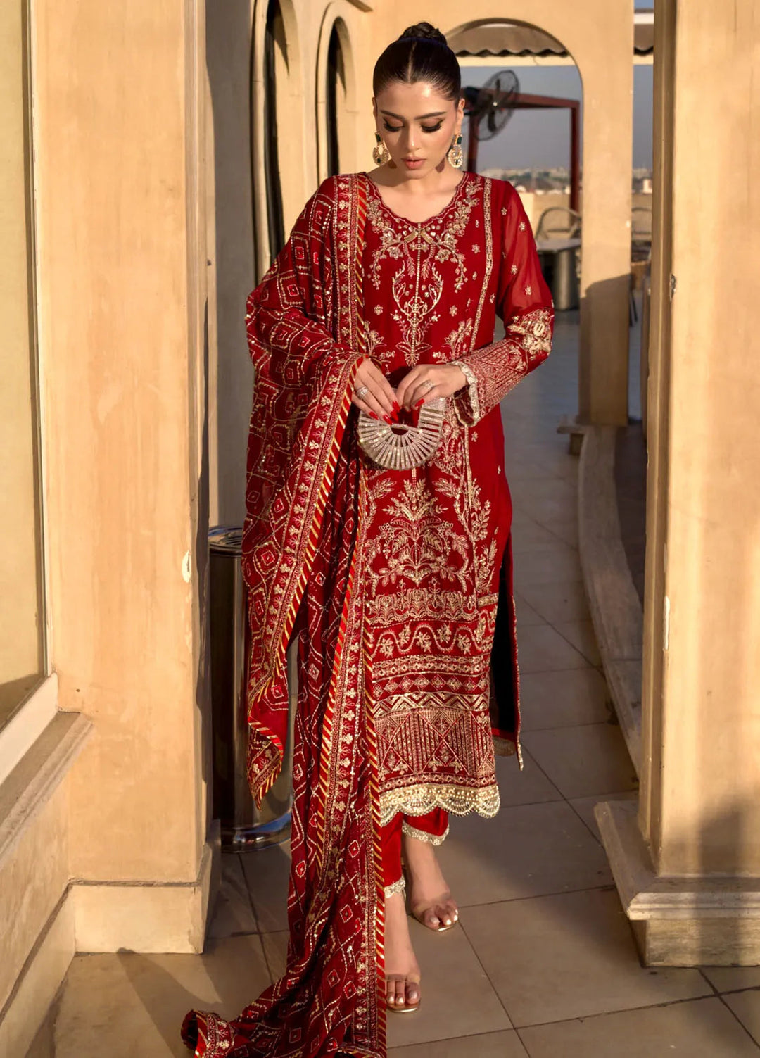 Shazme Embroidered Chiffon Suits Unstitched 4 Piece Ruby - Formals Collection