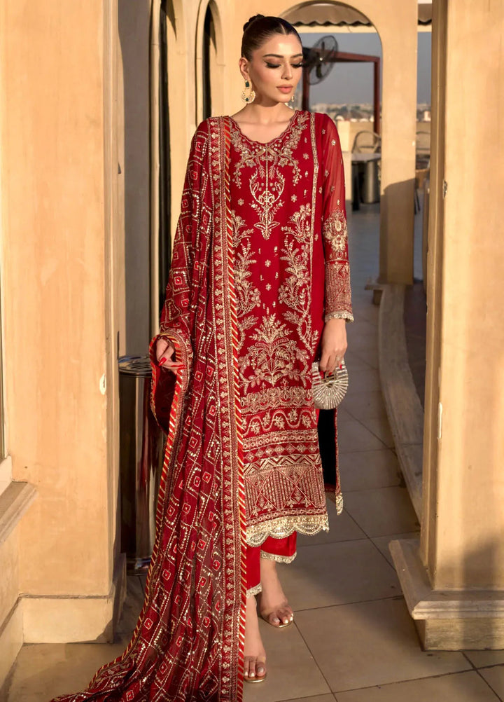 Shazme Embroidered Chiffon Suits Unstitched 4 Piece Ruby - Formals Collection