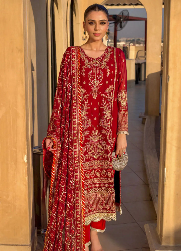 Shazme Embroidered Chiffon Suits Unstitched 4 Piece Ruby - Formals Collection