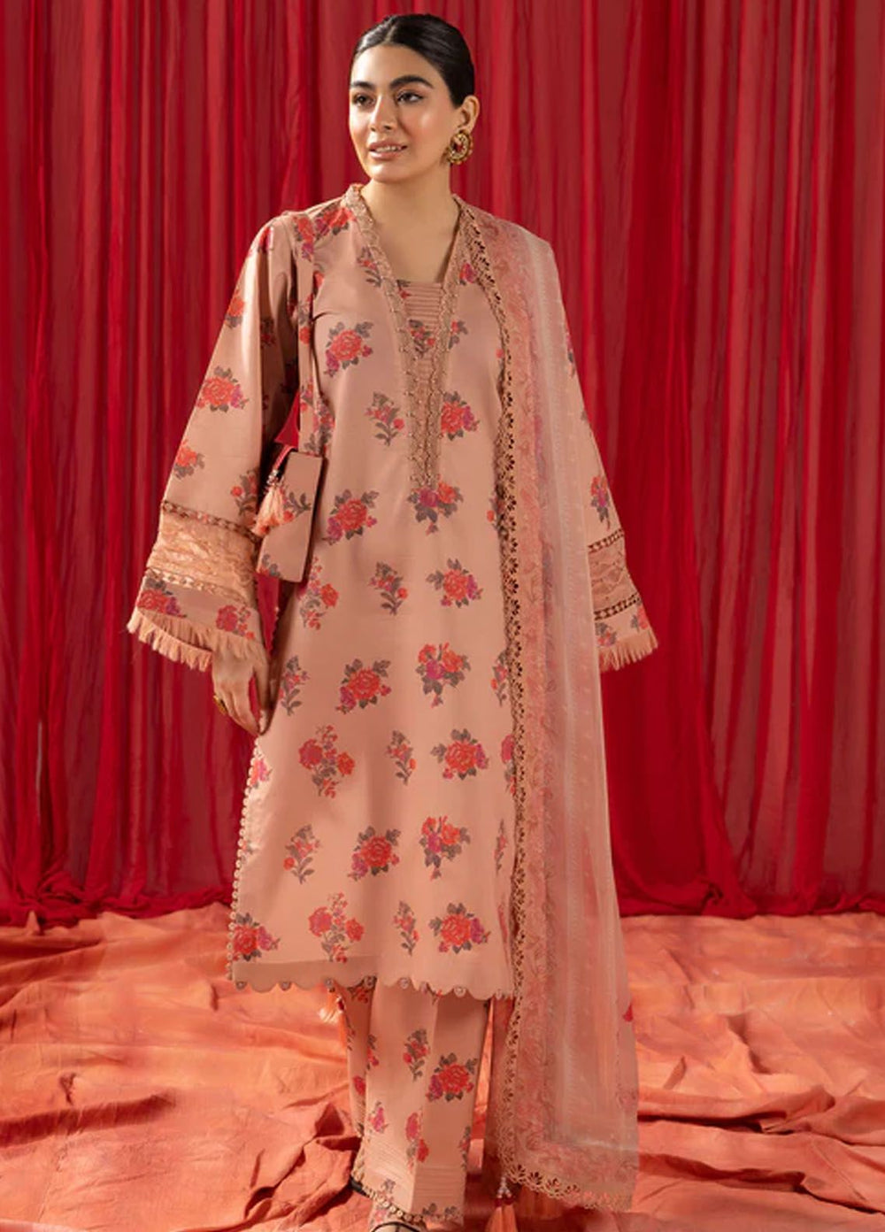 Sheen by Alizeh Fashion Printed Lawn Suits Unstitched 3 Piece AFB24SH D-03 Coral Peach - Summer Collection