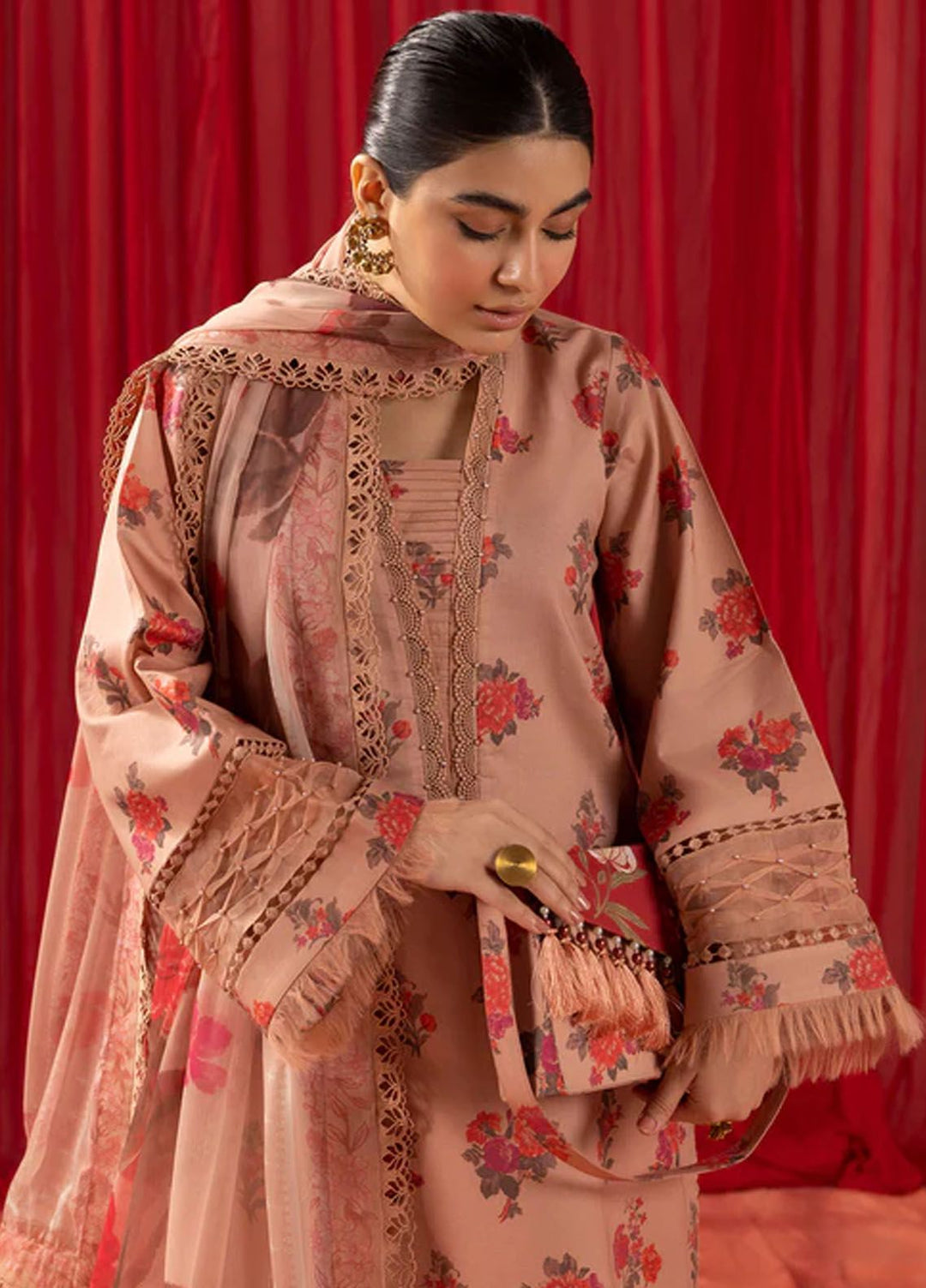 Sheen by Alizeh Fashion Printed Lawn Suits Unstitched 3 Piece AFB24SH D-03 Coral Peach - Summer Collection