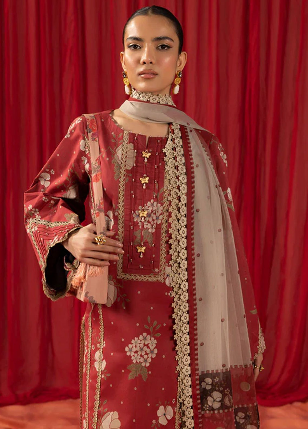 Sheen by Alizeh Fashion Printed Lawn Suits Unstitched 3 Piece AFB24SH D-06 Russet - Summer Collection