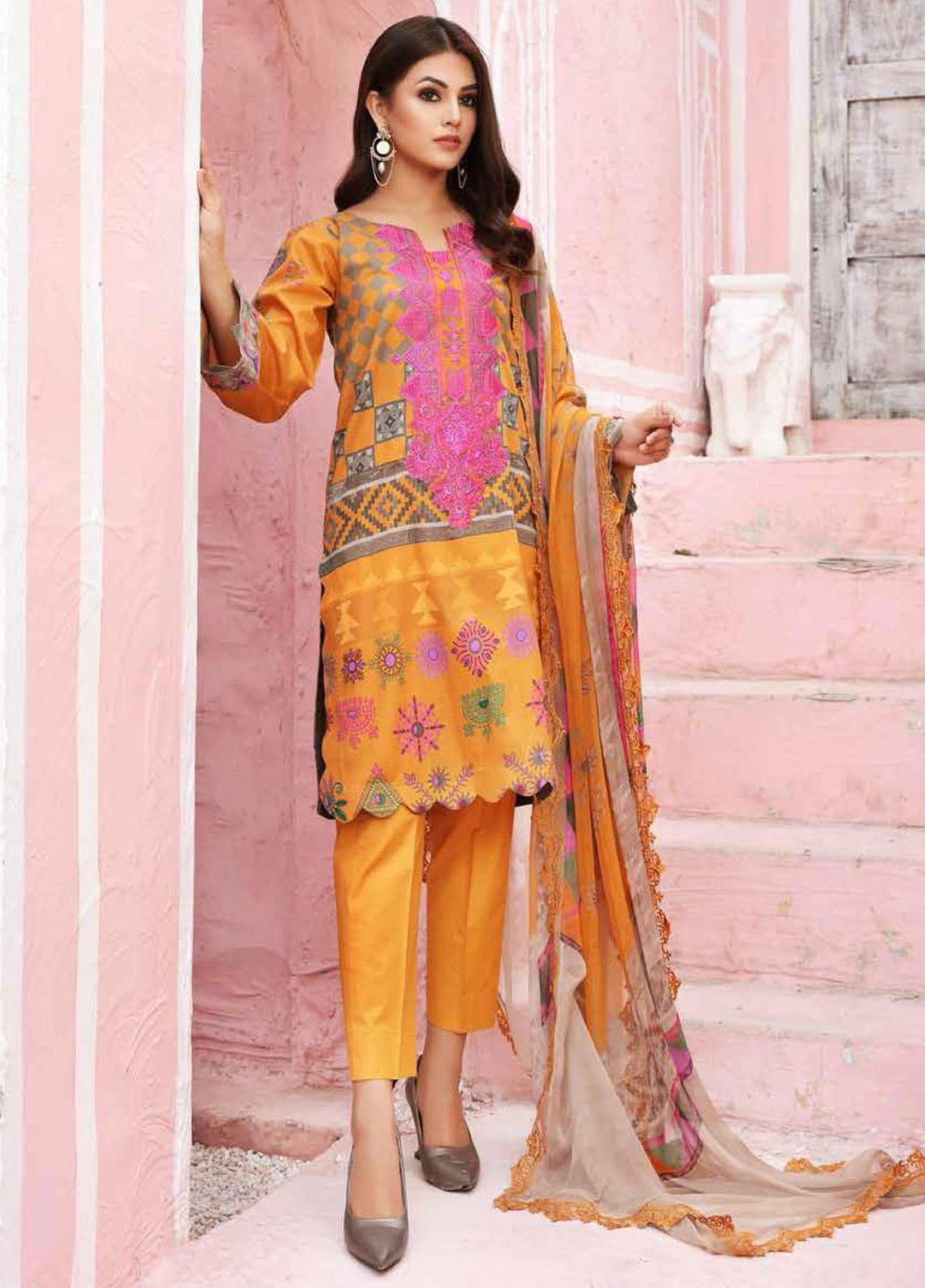 Sheen by Charizma Embroidered Lawn Suits Unstitched 3 Piece CRZ21SH Sun Glow SH-01-A - Summer Collection