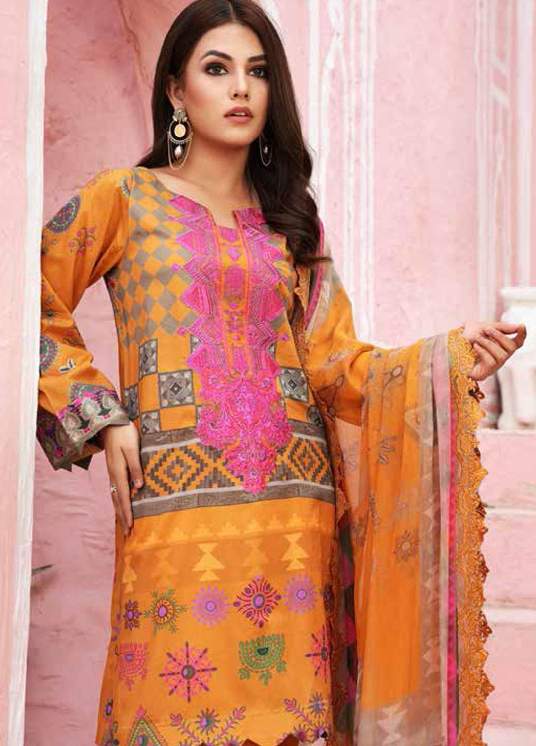 Sheen by Charizma Embroidered Lawn Suits Unstitched 3 Piece CRZ21SH Sun Glow SH-01-A - Summer Collection