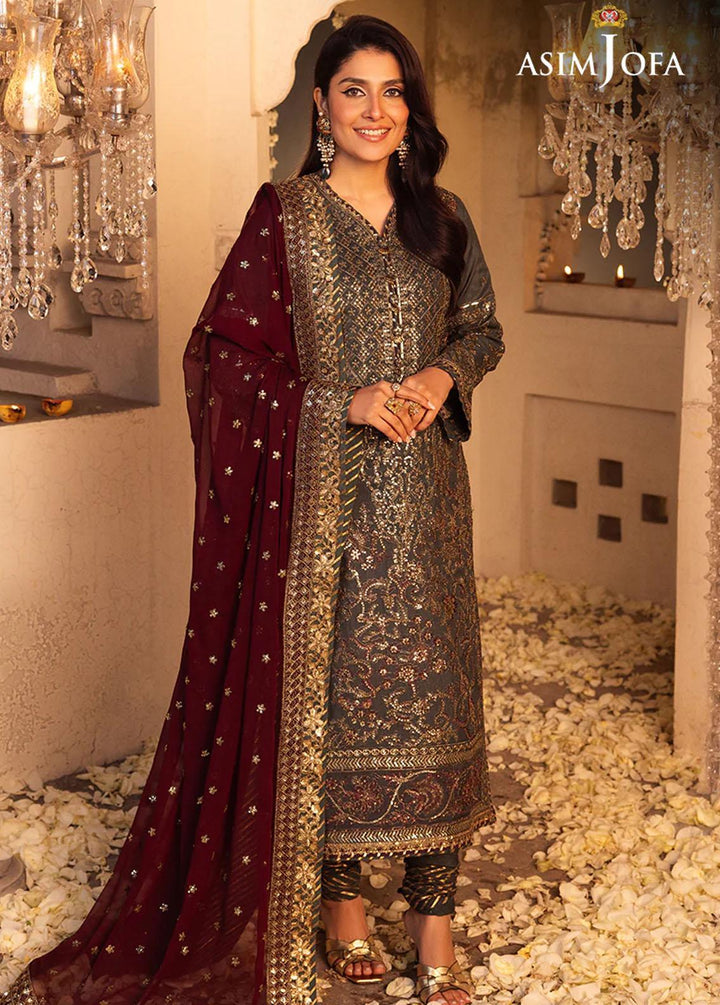 Shehnai By Asim Jofa Embroidered Raw silk Suits Unstitched 3 Piece AJ24SH AJSH-07 - Festive Collection