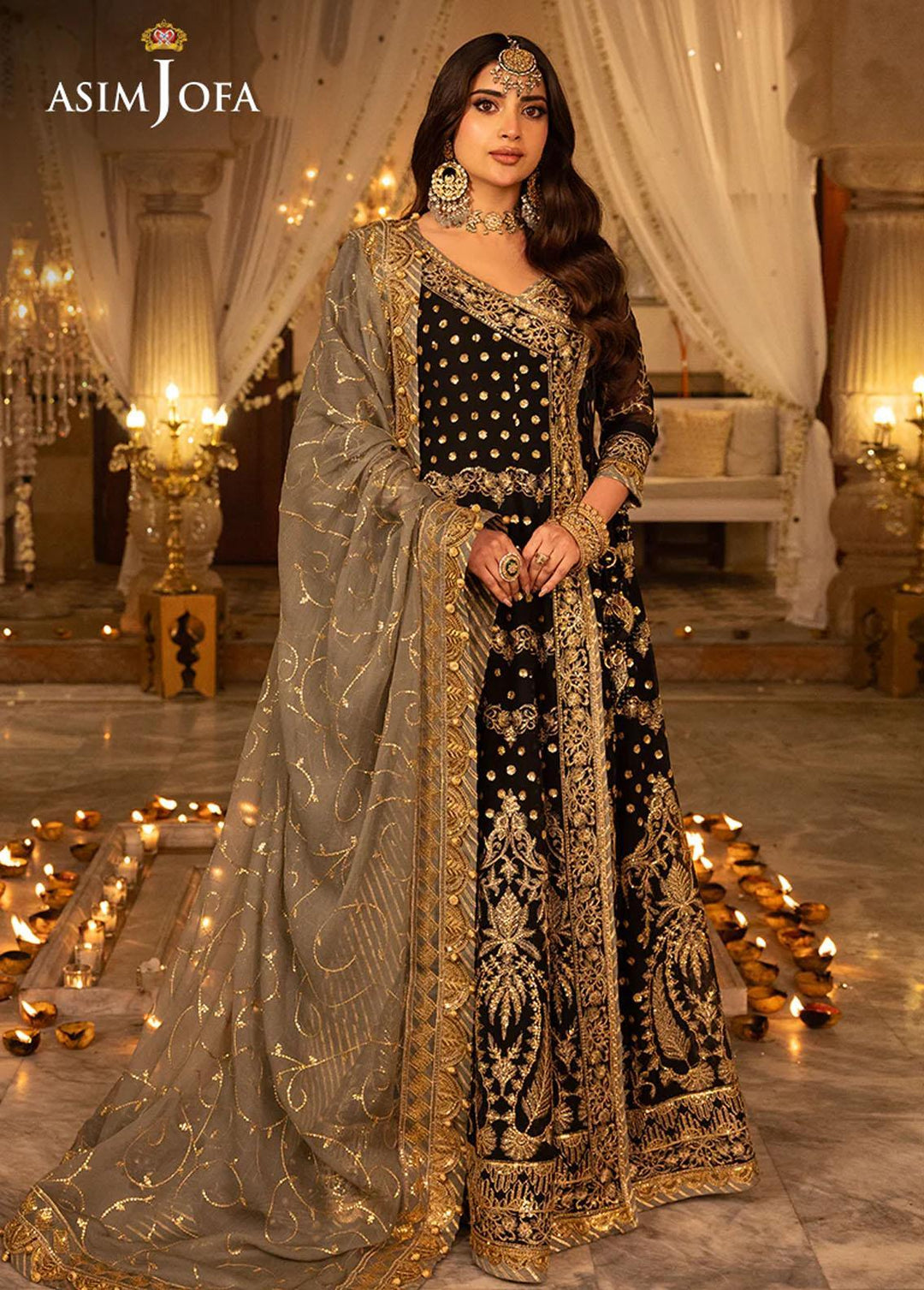 Shehnai By Asim Jofa Embroidered Chiffon Suits Unstitched 3 Piece AJ24SH AJSH-08 - Festive Collection