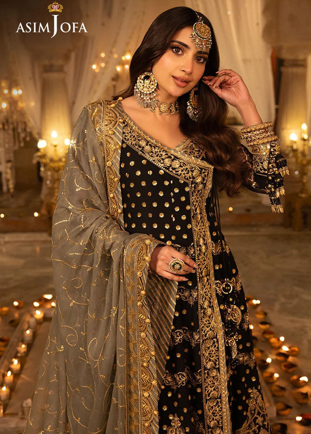 Shehnai By Asim Jofa Embroidered Chiffon Suits Unstitched 3 Piece AJ24SH AJSH-08 - Festive Collection