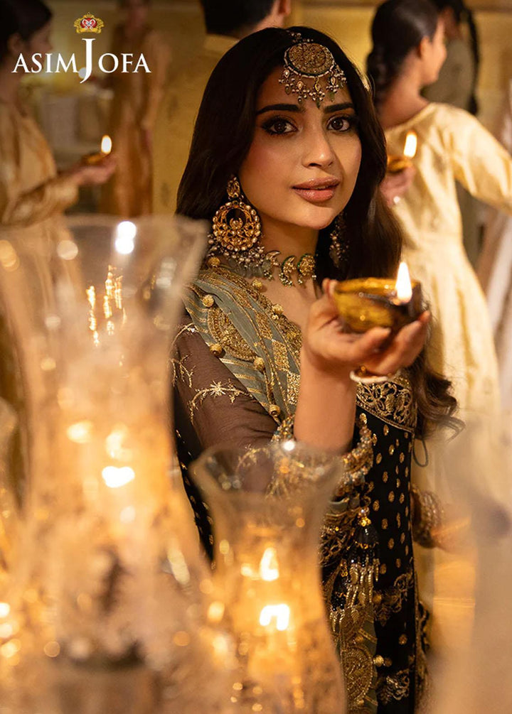 Shehnai By Asim Jofa Embroidered Chiffon Suits Unstitched 3 Piece AJ24SH AJSH-08 - Festive Collection