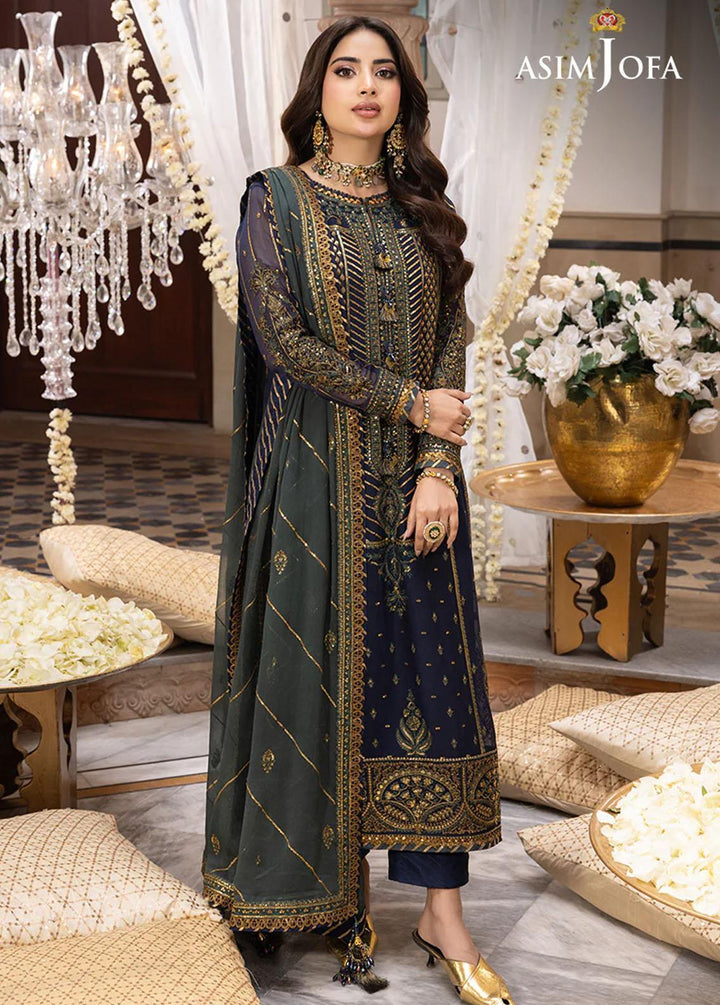 Shehnai By Asim Jofa Embroidered Chiffon Suits Unstitched 3 Piece AJ24SH AJSH-12 - Festive Collection