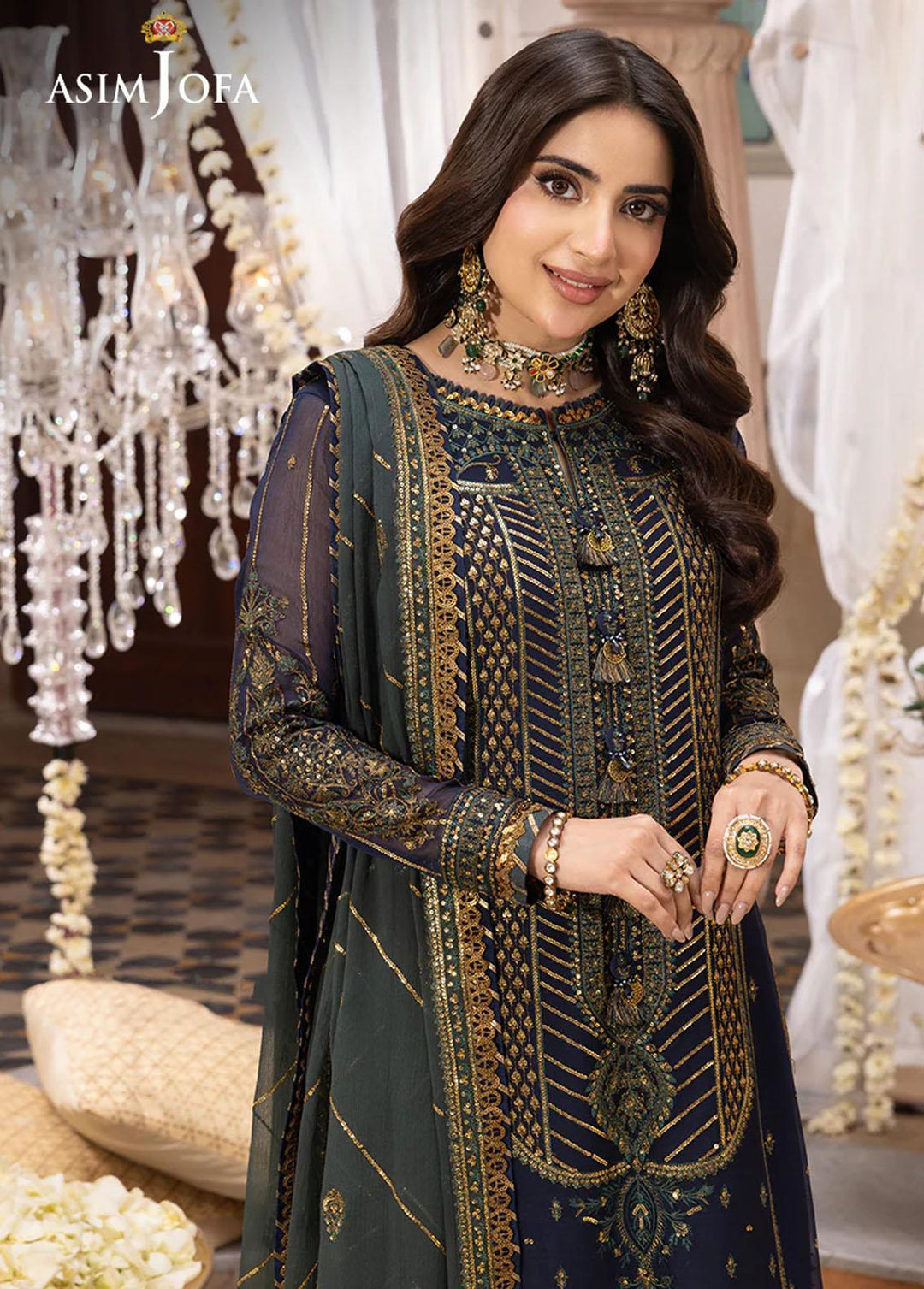 Shehnai By Asim Jofa Embroidered Chiffon Suits Unstitched 3 Piece AJ24SH AJSH-12 - Festive Collection