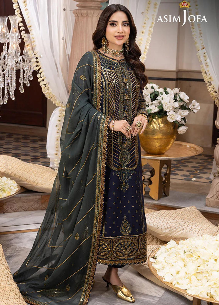 Shehnai By Asim Jofa Embroidered Chiffon Suits Unstitched 3 Piece AJ24SH AJSH-12 - Festive Collection