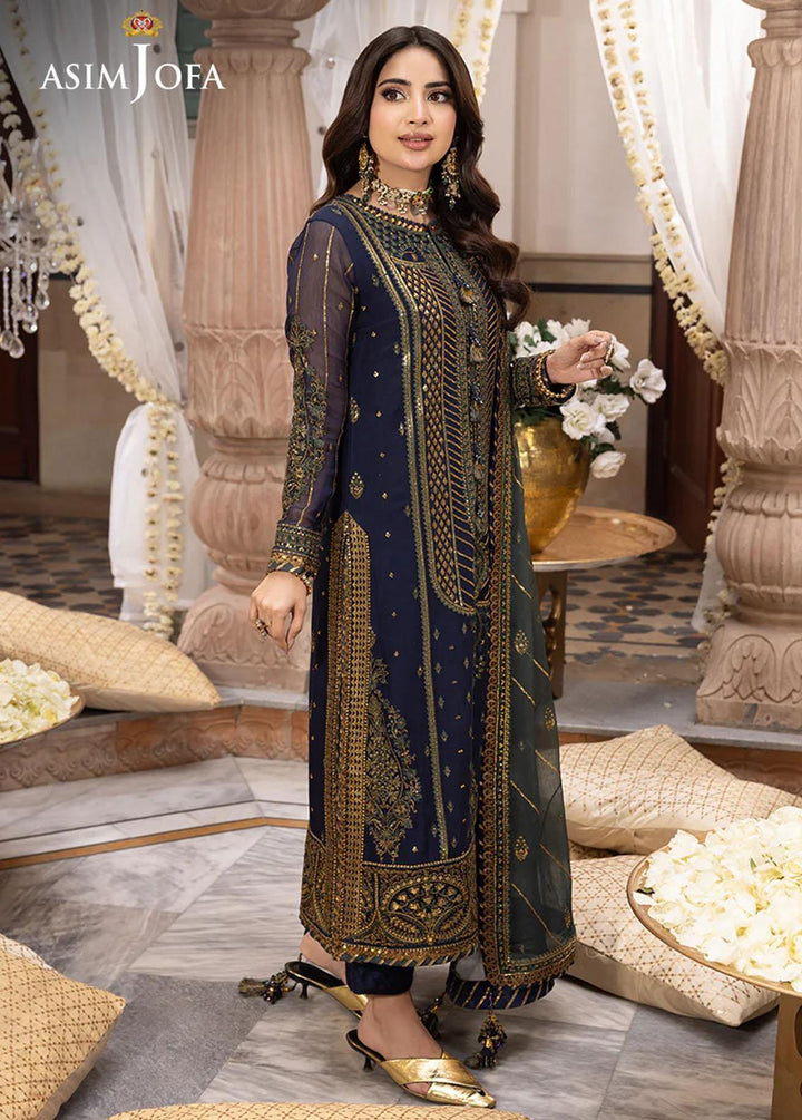 Shehnai By Asim Jofa Embroidered Chiffon Suits Unstitched 3 Piece AJ24SH AJSH-12 - Festive Collection