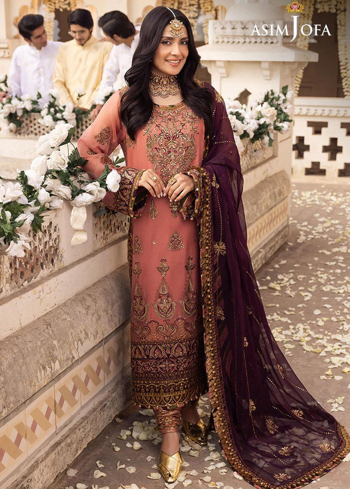 Shehnai By Asim Jofa Embroidered Chiffon Suits Unstitched 3 Piece AJ24SH AJSH-13 - Festive Collection