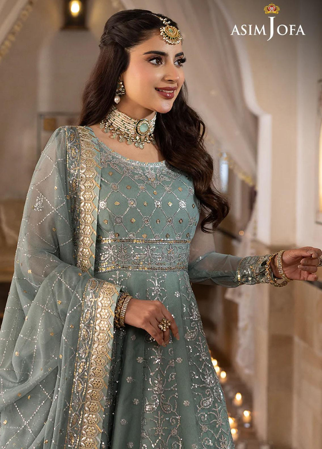 Shehnai By Asim Jofa Embroidered Net Suits Unstitched 3 Piece AJ24SH AJSH-14 - Festive Collection