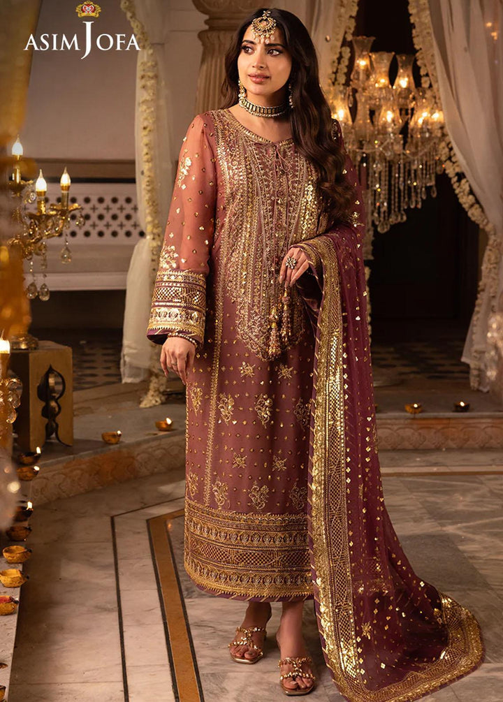 Shehnai By Asim Jofa Embroidered Chiffon Suits Unstitched 3 Piece AJ24SH AJSH-17 - Festive Collection