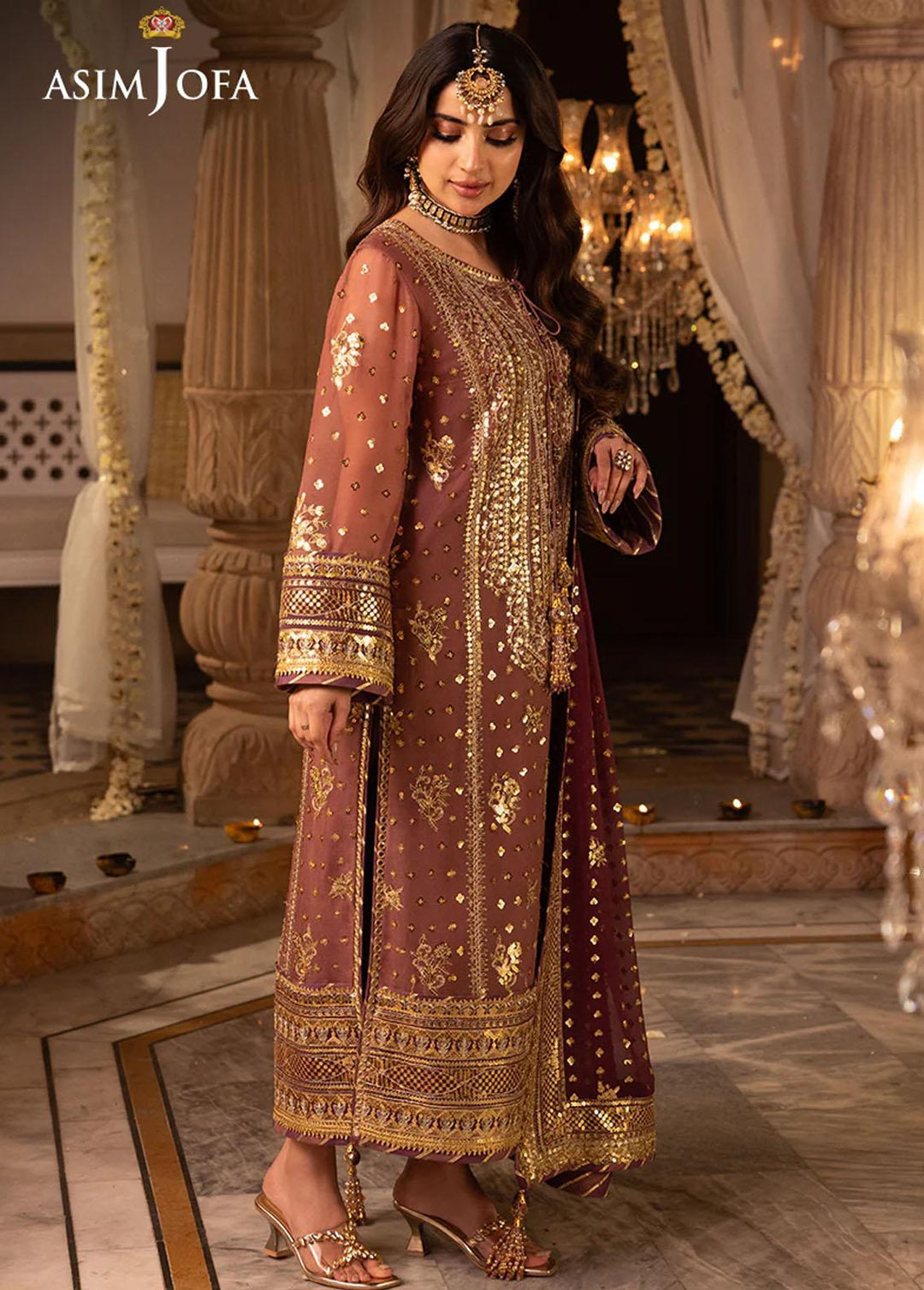 Shehnai By Asim Jofa Embroidered Chiffon Suits Unstitched 3 Piece AJ24SH AJSH-17 - Festive Collection