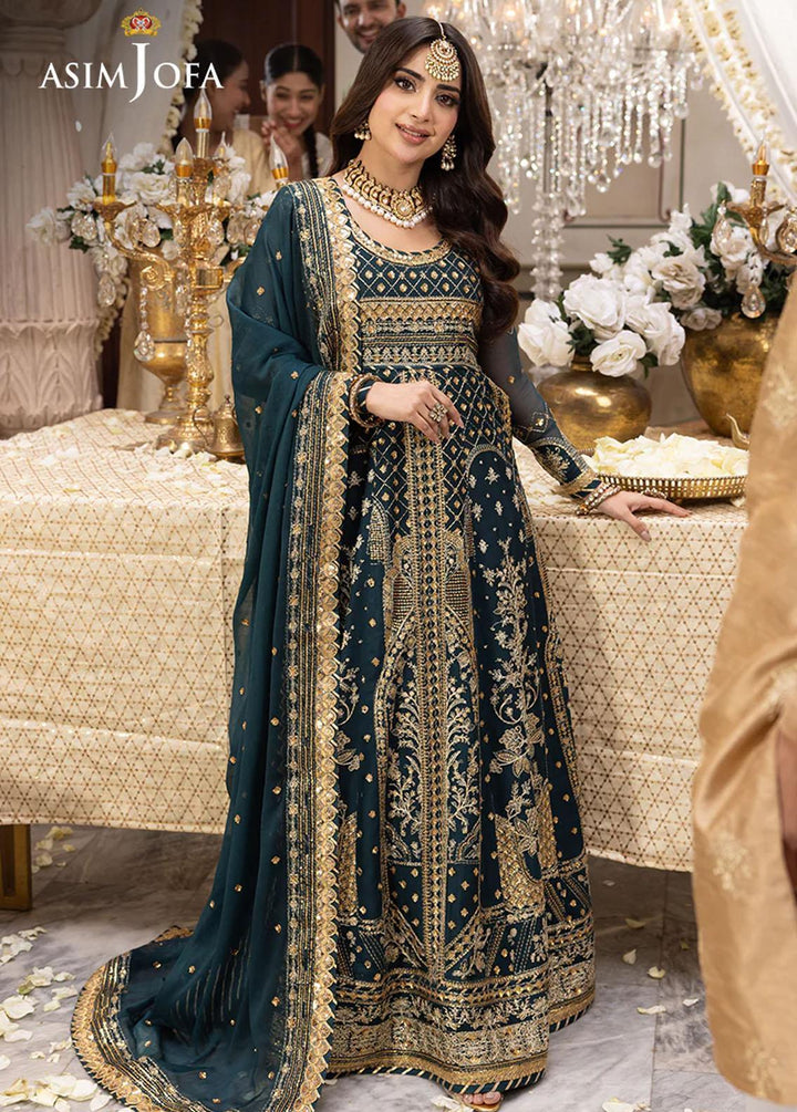 Shehnai By Asim Jofa Embroidered Chiffon Suits Unstitched 3 Piece AJ24SH AJSH-18 - Festive Collection