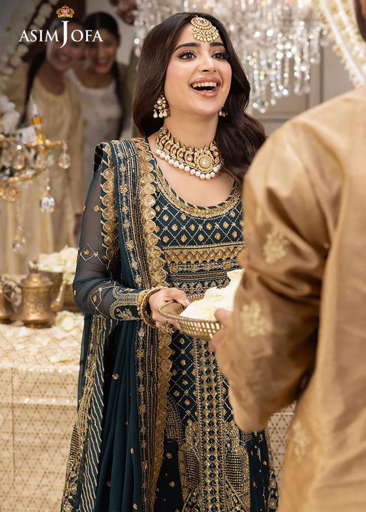 Shehnai By Asim Jofa Embroidered Chiffon Suits Unstitched 3 Piece AJ24SH AJSH-18 - Festive Collection