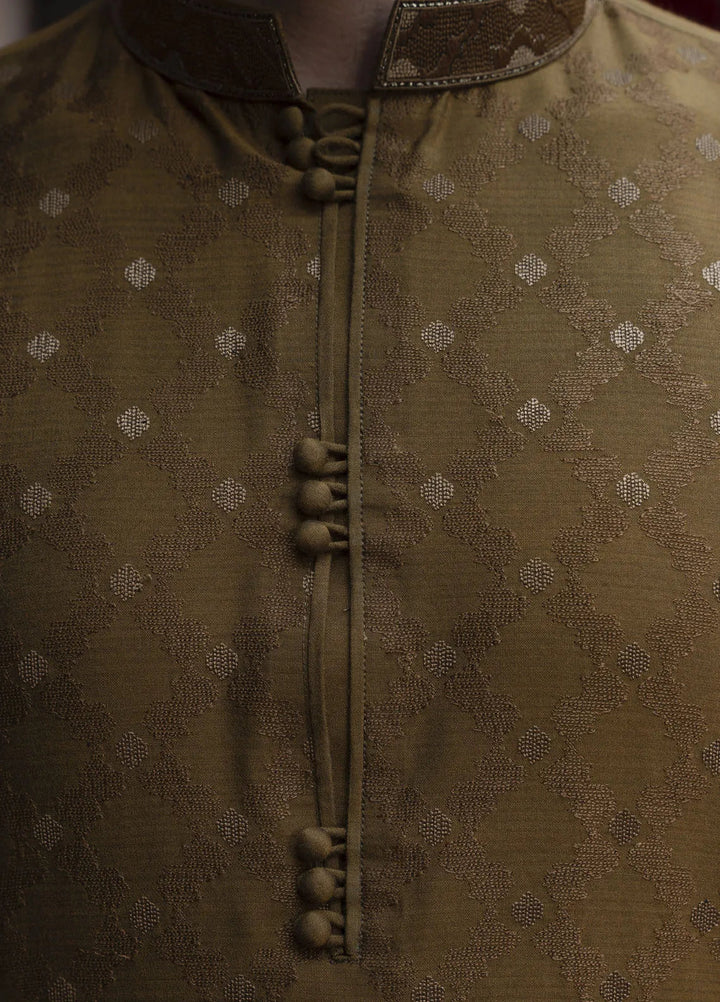 Shehnai by Fabrich Embroidered Cotton Silk Suit Unstitched 2 Piece GTS-SS-012 -Mens Collection