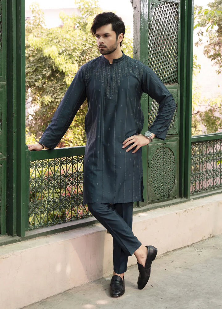 Shehnai by Fabrich Embroidered Cotton Silk Suit Unstitched 2 Piece GTS-SS-013 -Mens Collection
