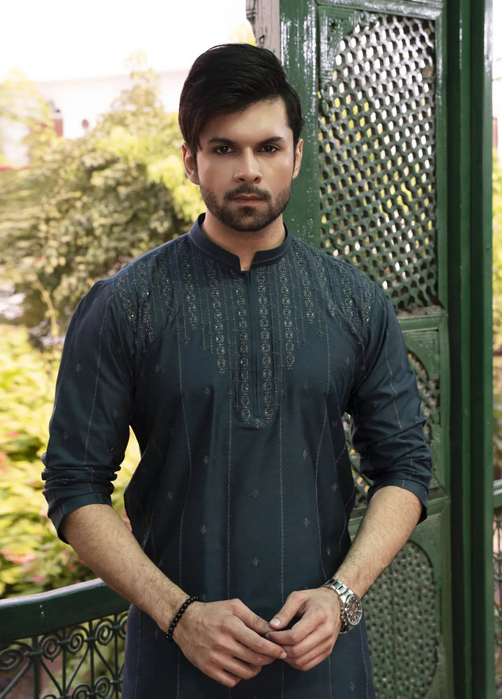 Shehnai by Fabrich Embroidered Cotton Silk Suit Unstitched 2 Piece GTS-SS-013 -Mens Collection