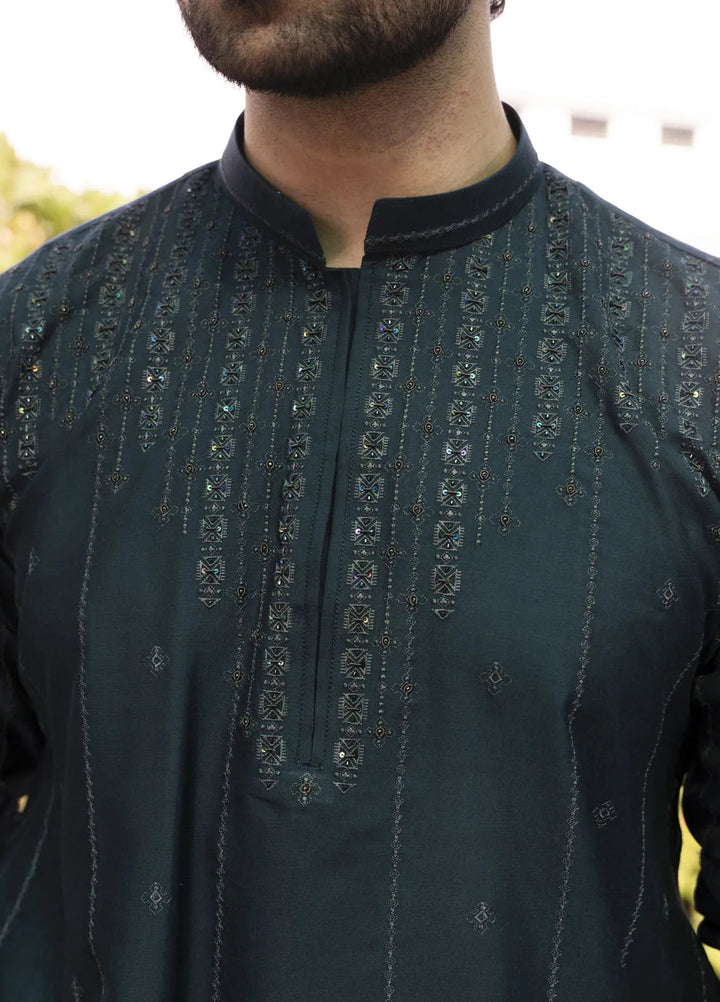 Shehnai by Fabrich Embroidered Cotton Silk Suit Unstitched 2 Piece GTS-SS-013 -Mens Collection