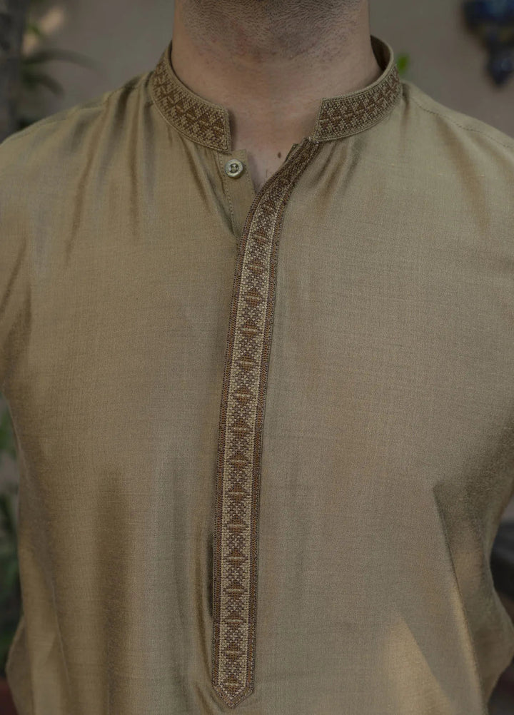 Shehnai by Fabrich Embroidered Cotton Silk Suit Unstitched 2 Piece GTS-SS-014 -Mens Collection