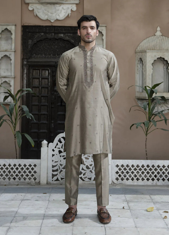 Shehnai by Fabrich Embroidered Cotton Silk Suit Unstitched 2 Piece GTS-SS-018 -Mens Collection