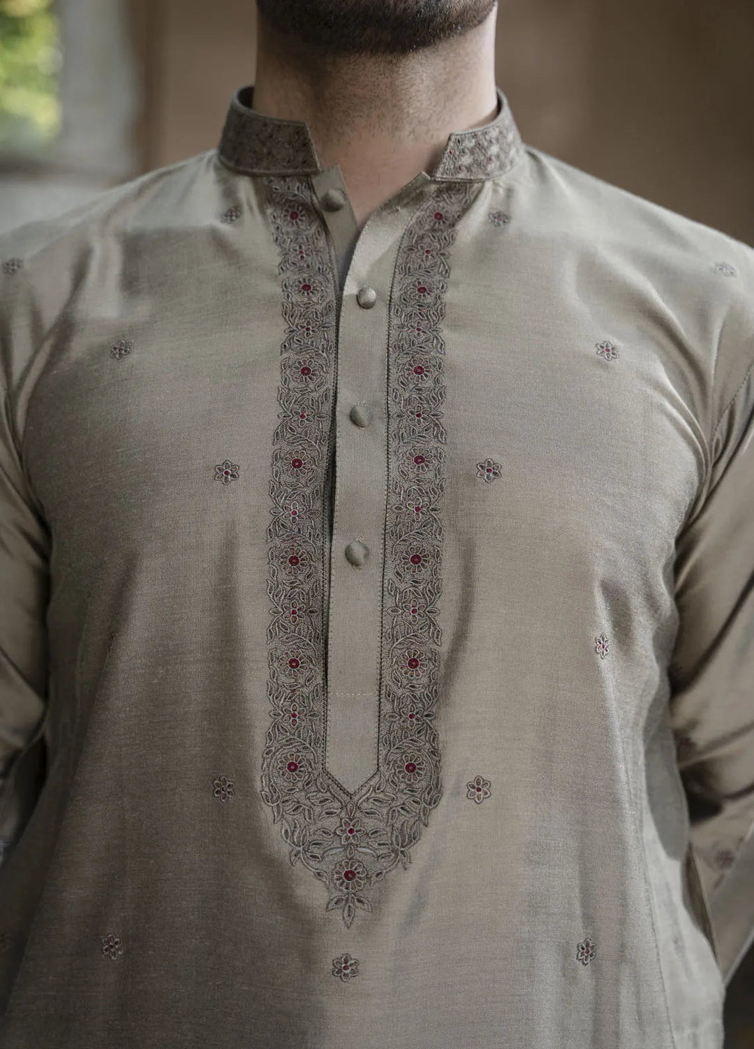 Shehnai by Fabrich Embroidered Cotton Silk Suit Unstitched 2 Piece GTS-SS-018 -Mens Collection