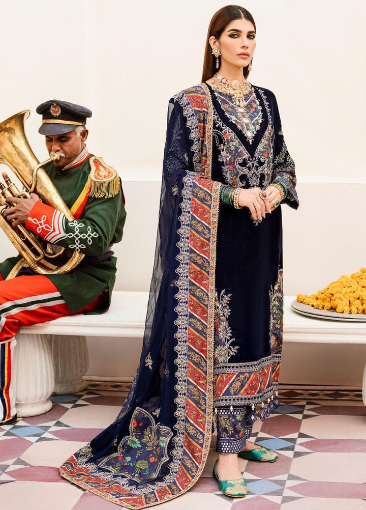 Shehnai By Nureh Embroidered Velvet Suits Unstitched 3 Piece NU22SH NV-21 - Luxury Velvet Collection