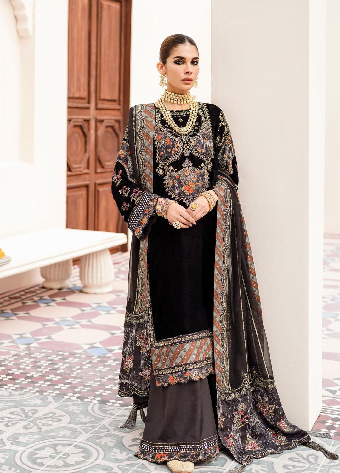 Shehnai By Nureh Embroidered Velvet Suits Unstitched 3 Piece NU22SH NV-23 - Luxury Velvet Collection