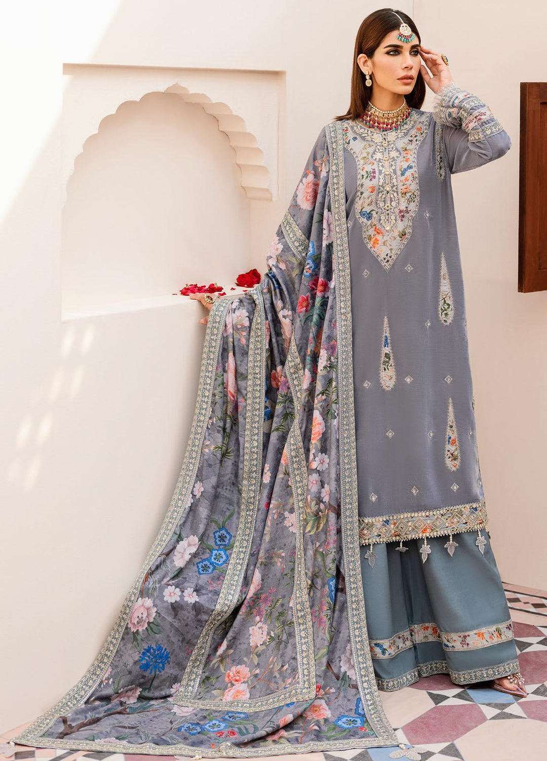 Shehnai By Nureh Embroidered Velvet Suits Unstitched 3 Piece NU22SH NV-25 - Luxury Velvet Collection