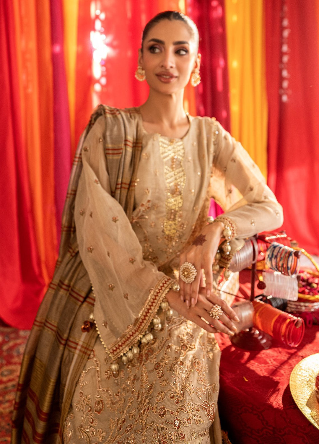 Shehnai by Salitex Embroidered Cotton Net Suits Unstitched 3 Piece SUNW6JI011UT - Festive Collection