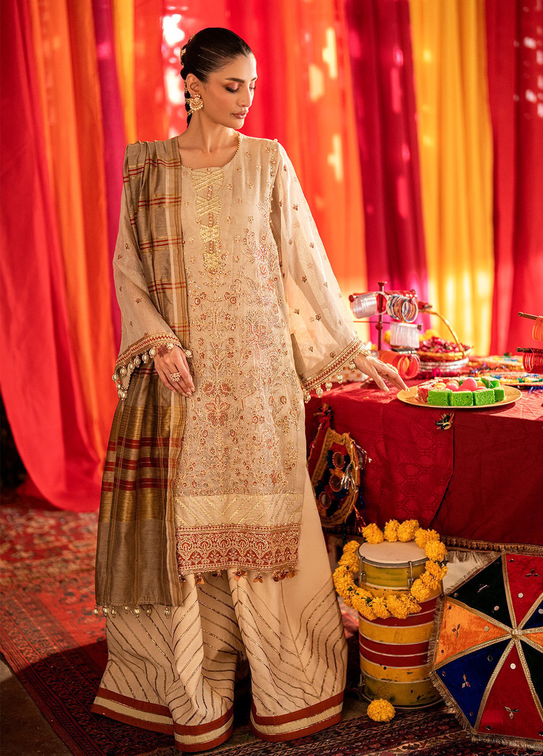 Shehnai by Salitex Embroidered Cotton Net Suits Unstitched 3 Piece SUNW6JI011UT - Festive Collection