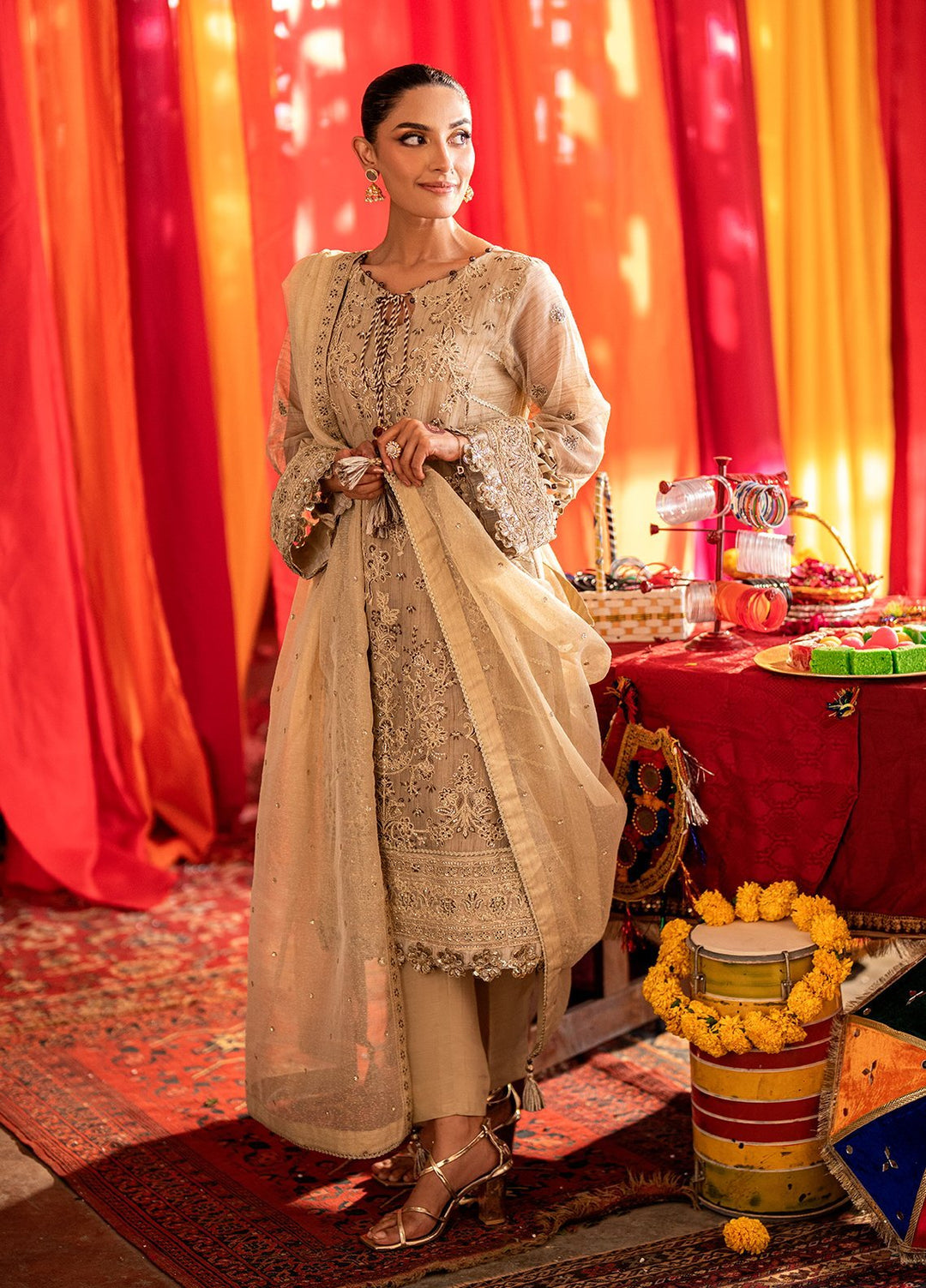 Shehnai by Salitex Embroidered Khaddi Net Suits Unstitched 3 Piece SUNW6JI048UT - Festive Collection