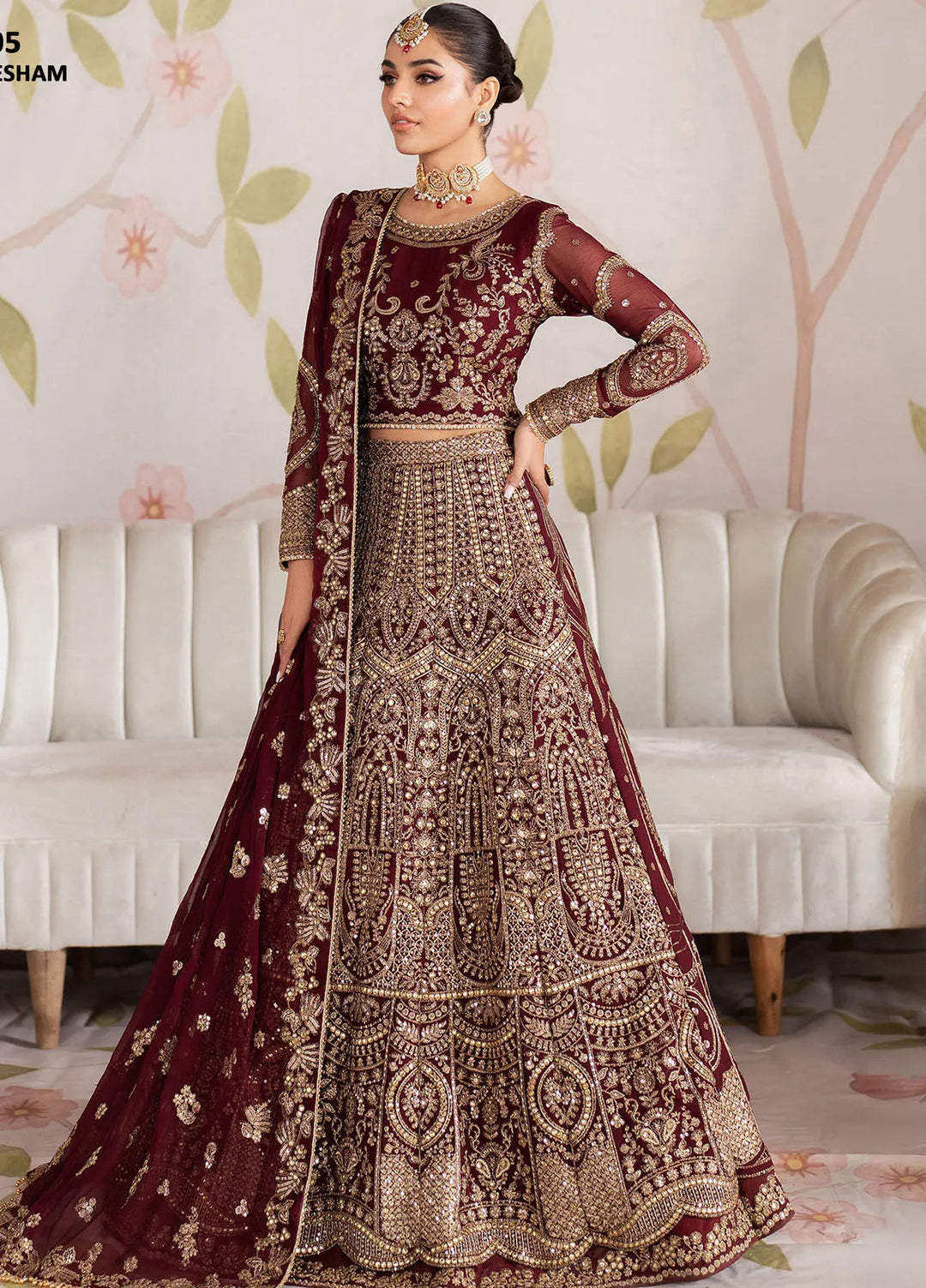 Shehnai by Zarif Embroidered Chiffon Suit Unstitched 3 Piece ZR25UF ZS-05 Sheesham - Formals Collection