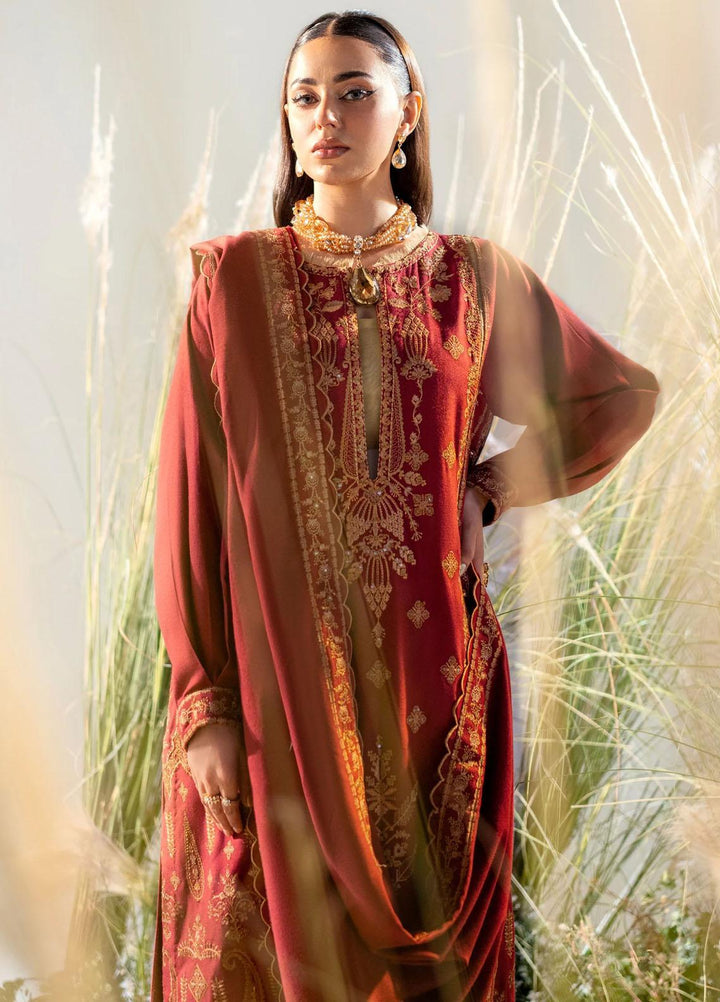 Shehr Bano By Maryum N Maria Embroidered Leather Peach Suits Unstitched 3 Piece MNM23SB MW23558 Haesel - Winter Collection