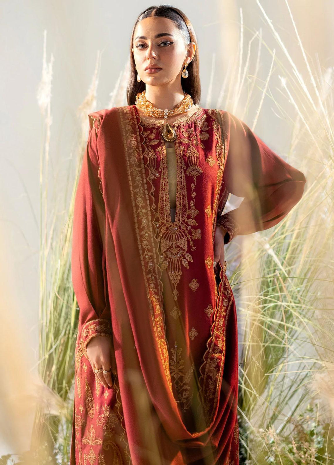 Maryum N Maria Pret Embroidered Leather Peach 3 Piece Suit MW23058 HAESEL